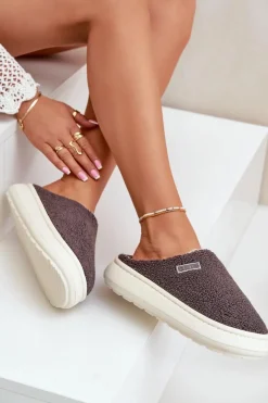 Damskie Big Star Shoes Ocieplane Kapcie Na Grubej Podeszwie Big Star MM274134 Ciemnoszare