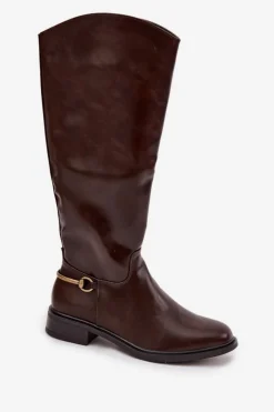 Damskie Boto Ocieplane Kozaki Damskie Na Płaskim Obcasie Z Ozdobnym Detalem Czekoladowe Renaya