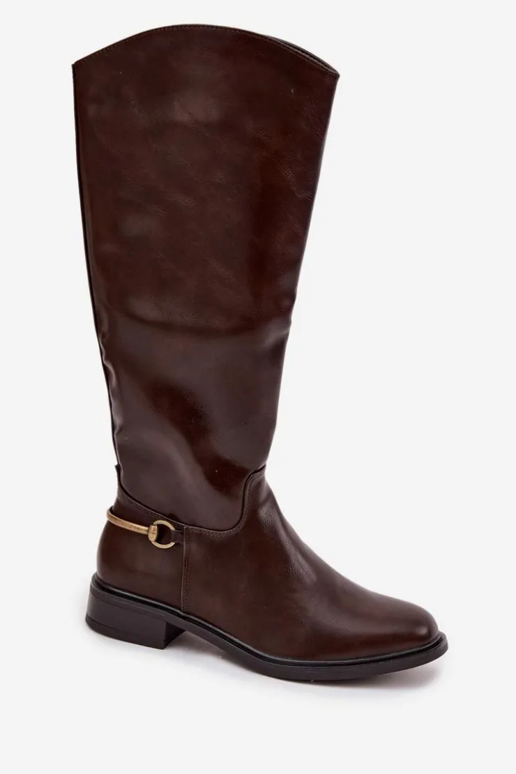 Damskie Boto Ocieplane Kozaki Damskie Na Płaskim Obcasie Z Ozdobnym Detalem Czekoladowe Renaya