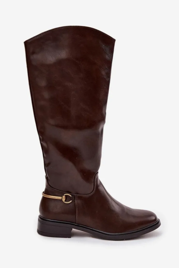 Damskie Boto Ocieplane Kozaki Damskie Na Płaskim Obcasie Z Ozdobnym Detalem Czekoladowe Renaya