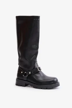 Boto Kozaki Ocieplane|Kozaki Przed Kolano*Ocieplane Kozaki Damskie Na Zamek Eko Skórzane Czarne Tialethe Czarny