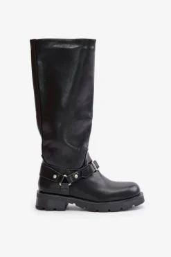 Boto Kozaki Ocieplane|Kozaki Przed Kolano*Ocieplane Kozaki Damskie Na Zamek Eko Skórzane Czarne Tialethe Czarny