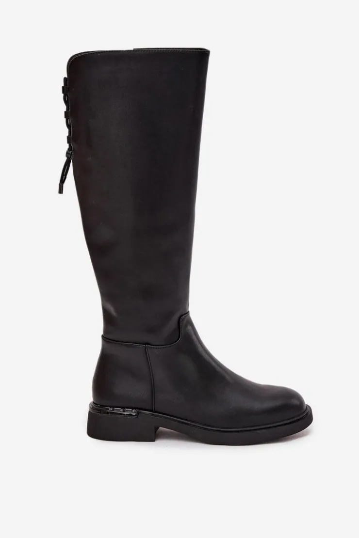 Buty damskie Vinceza Kozaki Ocieplane|Muszkieterki*Ocieplane Kozaki Damskie Z Naturalnej Skóry Na Płaskim Obcasie Vinceza 66822 Czarne