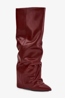 Boto Kozaki Ocieplane|Kozaki Na Słupku*Ocieplane Kozaki Damskie Z Wywiniętą Cholewką Na Słupku Bordowe Elivira Czerwony