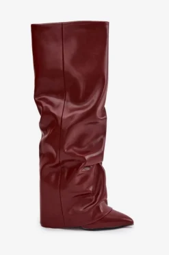 Boto Kozaki Ocieplane|Kozaki Na Słupku*Ocieplane Kozaki Damskie Z Wywiniętą Cholewką Na Słupku Bordowe Elivira Czerwony