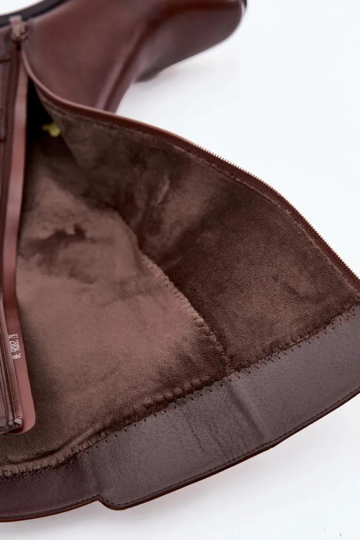 Buty Sergio Leone Kozaki Przed Kolano|Kozaki Na Obcasie*Ocieplane Kozaki Damskie Na Klocku Z Paskiem Sergio Leone KZ25826 Brązowe Brązowy