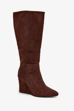 Damskie Boto Ocieplane Kozaki Damskie Na Koturnie Czekoladowe Rosina