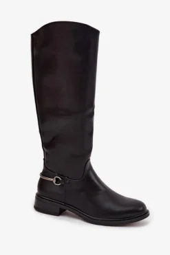 Discount Boto Ocieplane Kozaki Damskie Na Płaskim Obcasie Z Ozdobnym Detalem Czarne Renaya Czarny