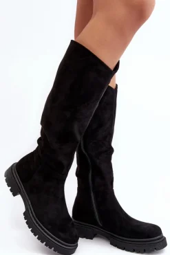 Outlet Evento Ocieplane Kozaki Damskie Przed Kolano Czarne Heliofa