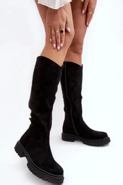 Outlet Evento Ocieplane Kozaki Damskie Przed Kolano Czarne Heliofa