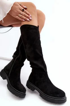 Outlet Evento Ocieplane Kozaki Damskie Przed Kolano Czarne Heliofa