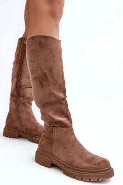 Hot Evento Ocieplane Kozaki Damskie Przed Kolano Brązowe Heliofa Brązowy