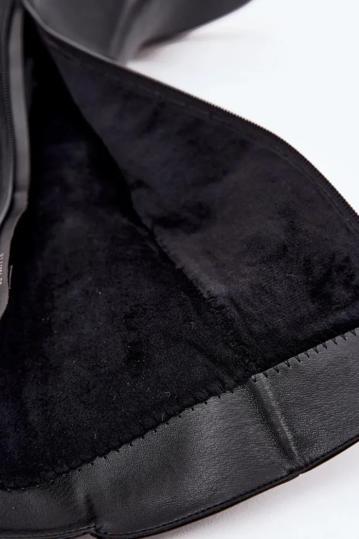 Damskie Buty Sergio Leone Ocieplane Kozaki Damskie Na Klocku Z Paskiem Sergio Leone KZ25826 Czarne