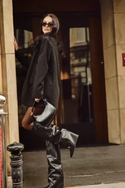 Clearance Boto Ocieplane Kozaki Damskie Z Wywiniętą Cholewką Na Słupku Czarne Elivira Czarny