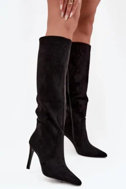 Boto Kozaki Ocieplane|Kozaki Na Szpilce*Ocieplane Kozaki Damskie Na Szpilce Z Eko Zamszu Czarne Rosavine Czarny