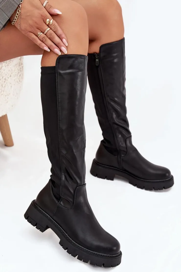 Boto Kozaki Ocieplane|Kozaki Płaskie*Ocieplane Kozaki Damskie Na Zamek Czarne Harlina