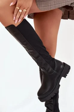 Boto Kozaki Ocieplane|Kozaki Płaskie*Ocieplane Kozaki Damskie Na Zamek Czarne Harlina