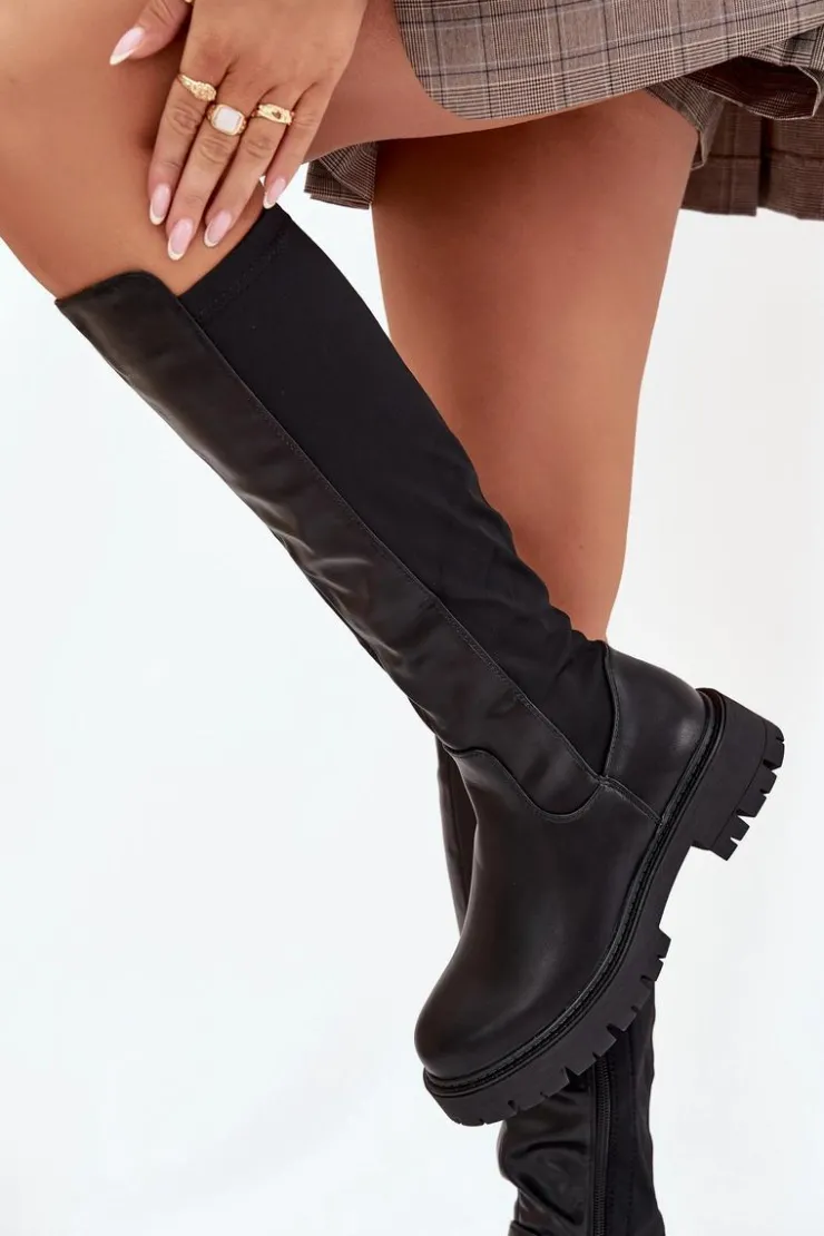 Boto Kozaki Ocieplane|Kozaki Płaskie*Ocieplane Kozaki Damskie Na Zamek Czarne Harlina