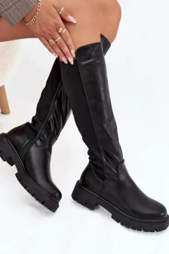 Boto Kozaki Ocieplane|Kozaki Płaskie*Ocieplane Kozaki Damskie Na Zamek Czarne Harlina