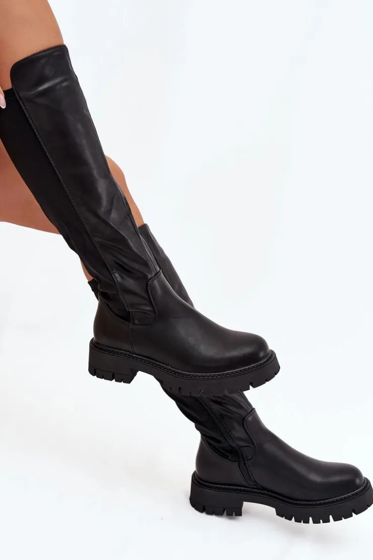 Boto Kozaki Ocieplane|Kozaki Płaskie*Ocieplane Kozaki Damskie Na Zamek Czarne Harlina