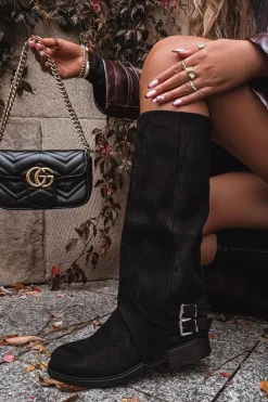 Clearance Boto Ocieplane Kozaki Damskie Z Klamrami Czarne Umbria Czarny