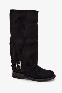 Clearance Boto Ocieplane Kozaki Damskie Z Klamrami Czarne Umbria Czarny