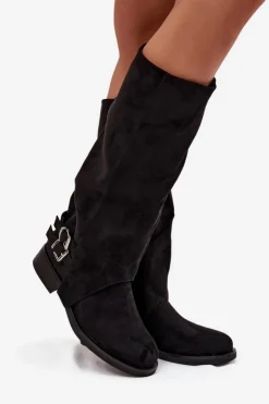 Clearance Boto Ocieplane Kozaki Damskie Z Klamrami Czarne Umbria Czarny