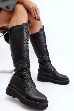 Best Boto Ocieplane Kozaki Glany Damskie Przed Kolano Czarne Lliclies