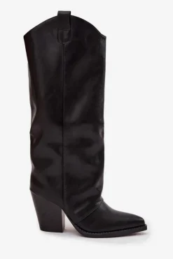 Boto Ocieplane Kozaki Kowbojki Na Słupku Z Eko Skóry Czarne Mavine Czarny