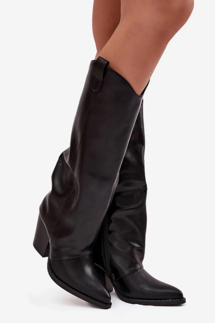 Boto Ocieplane Kozaki Kowbojki Na Słupku Z Eko Skóry Czarne Mavine Czarny