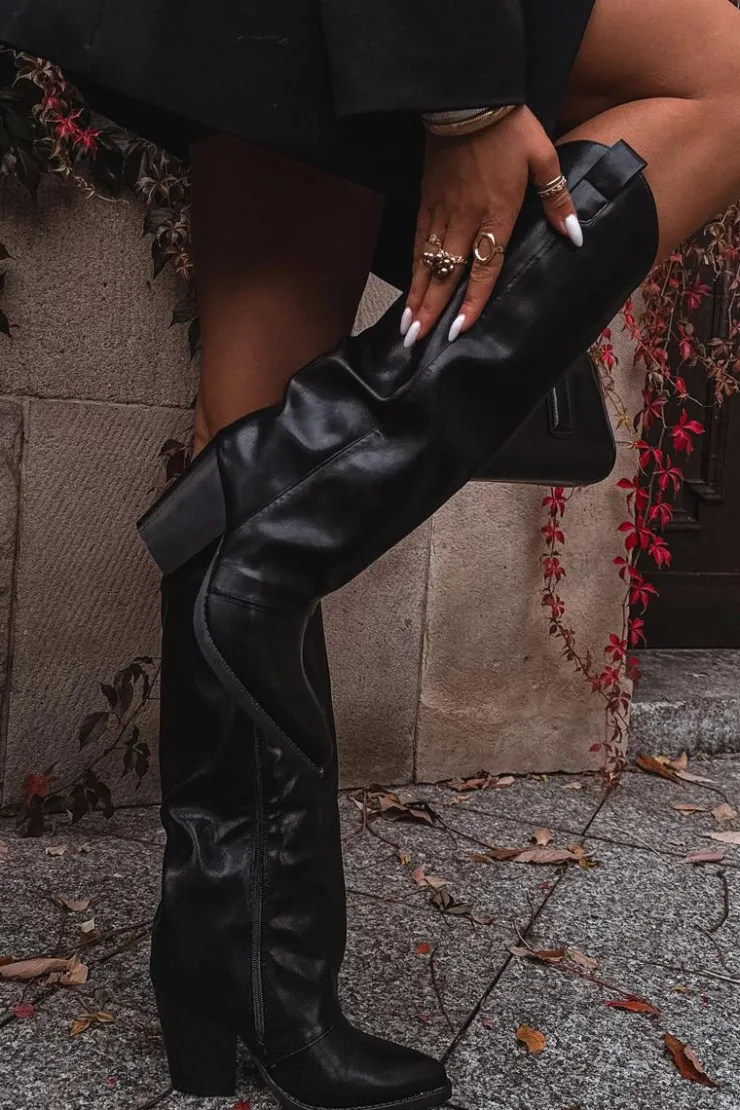 Boto Ocieplane Kozaki Kowbojki Na Słupku Z Eko Skóry Czarne Mavine Czarny