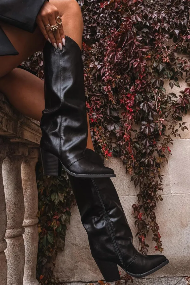 Boto Ocieplane Kozaki Kowbojki Na Słupku Z Eko Skóry Czarne Mavine Czarny