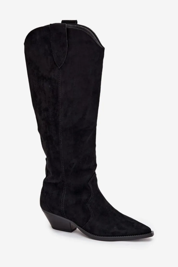 Boto Kozaki Ocieplane|Kozaki Na Słupku*Ocieplane Kozaki Kowbojki Na Obcasie Z Eko Zamszu Czarne Jovianne