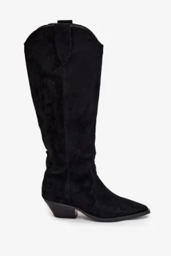 Boto Kozaki Ocieplane|Kozaki Na Słupku*Ocieplane Kozaki Kowbojki Na Obcasie Z Eko Zamszu Czarne Jovianne