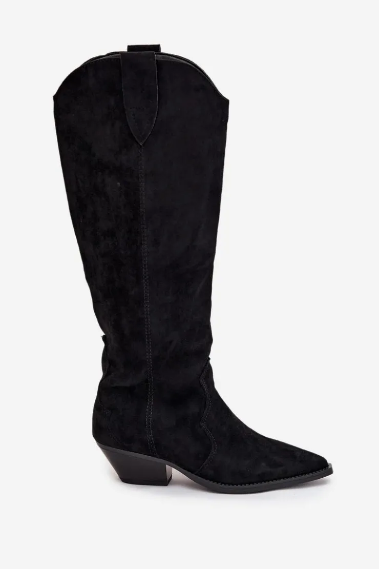 Boto Kozaki Ocieplane|Kozaki Na Słupku*Ocieplane Kozaki Kowbojki Na Obcasie Z Eko Zamszu Czarne Jovianne