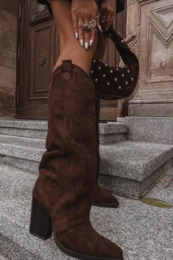 Online Boto Ocieplane Kozaki Kowbojki Na Słupku Z Eko Zamszu Czekoladowe Mavine Brązowy