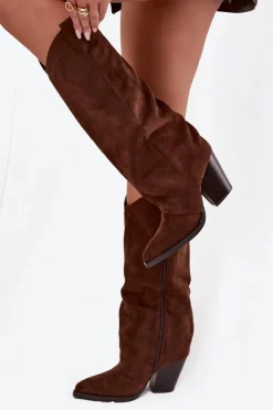 Online Boto Ocieplane Kozaki Kowbojki Na Słupku Z Eko Zamszu Czekoladowe Mavine Brązowy