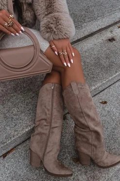 Boto Kozaki Ocieplane|Kozaki Na Słupku*Ocieplane Kozaki Kowbojki Na Słupku Z Eko Zamszu Beżowe Mavine Beżowy