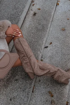 Boto Kozaki Ocieplane|Kozaki Na Słupku*Ocieplane Kozaki Kowbojki Na Słupku Z Eko Zamszu Beżowe Mavine Beżowy