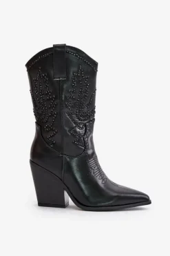 New Boto Ocieplane Kozaki Kowbojki Na Słupku Ze Zdobieniem Czarne Arlitta