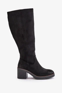 Boto Kozaki Ocieplane|Kozaki Na Słupku*Ocieplane Kozaki Na Słupku Eko Zamszowe Przed Kolano Czarne Leamirael Czarny