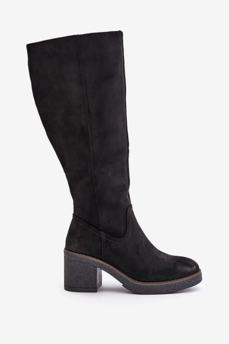 Boto Kozaki Ocieplane|Kozaki Na Słupku*Ocieplane Kozaki Na Słupku Eko Zamszowe Przed Kolano Czarne Leamirael Czarny