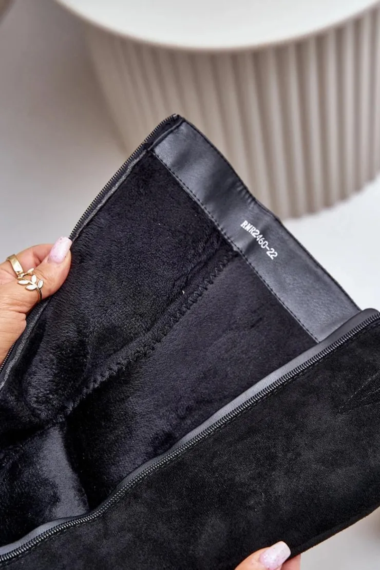 Boto Kozaki Ocieplane|Kozaki Na Słupku*Ocieplane Kozaki Na Słupku Eko Zamszowe Przed Kolano Czarne Leamirael Czarny