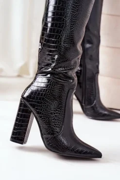 Boto Kozaki Na Obcasie*Ocieplane Kozaki Na Słupku Czarne Larissa