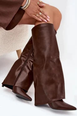 Boto Ocieplane Kozaki Na Szpilce Z Wywiniętą Cholewką Czekoladowe Tamonia Brązowy