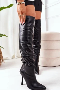 Boto Kozaki Na Obcasie*Ocieplane Kozaki Na Szpilce Czarne Dionne