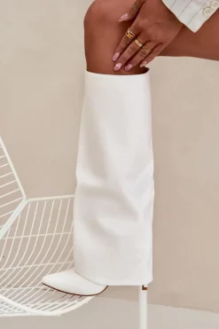 Damskie Boto Ocieplane Kozaki Na Szpilce Z Wywiniętą Cholewką Białe Tamonia