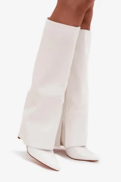 Damskie Boto Ocieplane Kozaki Na Szpilce Z Wywiniętą Cholewką Białe Tamonia