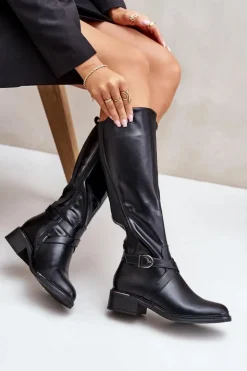 Discount Evento Ocieplane Kozaki Przed Kolano Z Klamrą Na Zamek Czarne Seavella