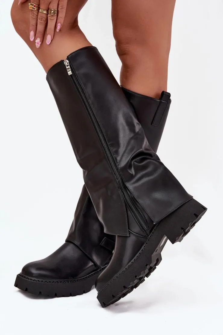 Boto Kozaki Ocieplane|Kozaki Z Wywiniętą Cholewką*Ocieplane Kozaki Z Wywiniętą Cholewką I Klamrą Czarne Fiorae